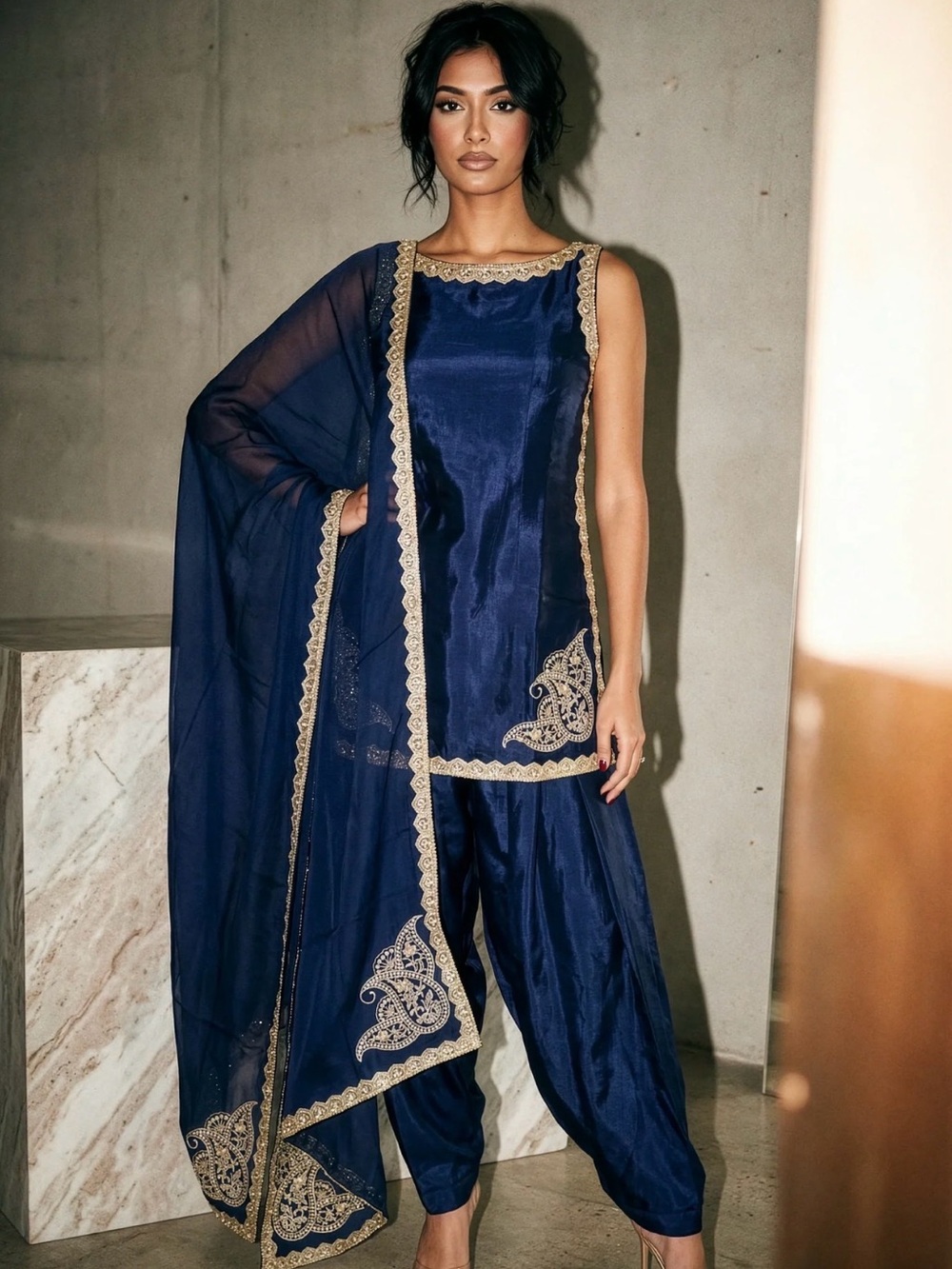 Women’s Navy Embroidered Empress Suit and Dupatta